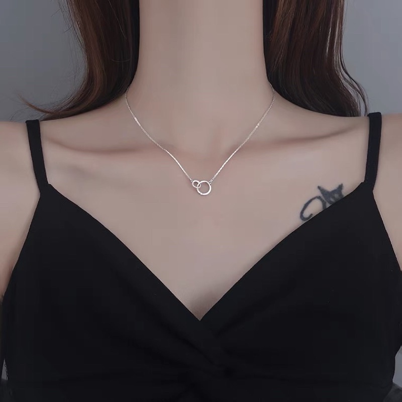 Dây chuyền bạc nữ lồng nhau nạm đá bạc ta nguyên chất chuẩn tiệm vàng