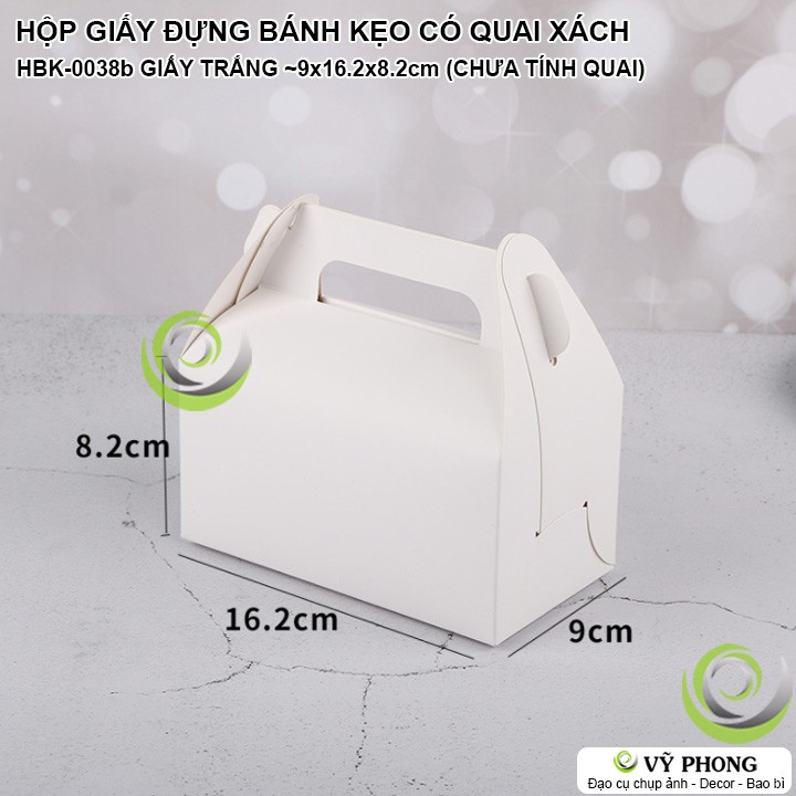 HỘP GIẤY ĐỰNG BÁNH KẸO GIẤY CRAFT / GIẤY TRẮNG MÀU CÓ QUAI XÁCH HỘP KRAFT ĐỰNG BÁNH KEM BÁNH CUỘN HBK-0038