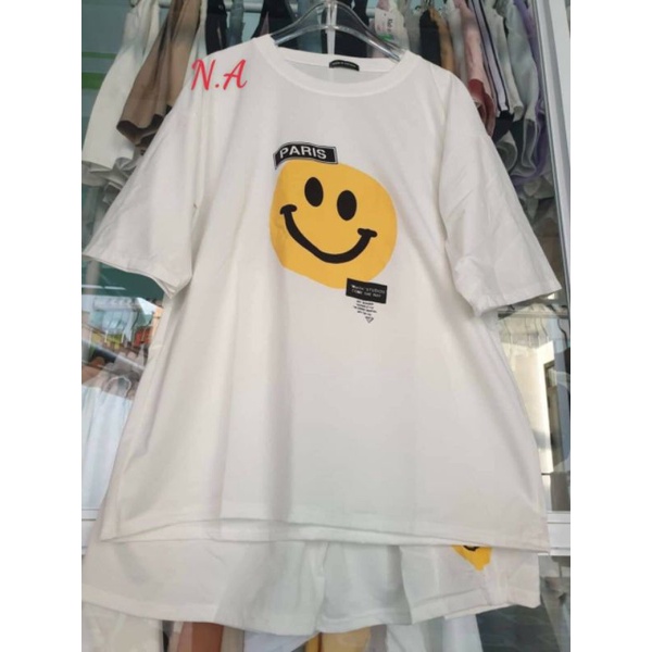 Set Quần Short Mặt Cười Nam Nữ [FREESHIP]  Bộ đồ culottes phông form rộng tay lỡ học sinh Ulzzang  Mặc nhà; đi chơi hè