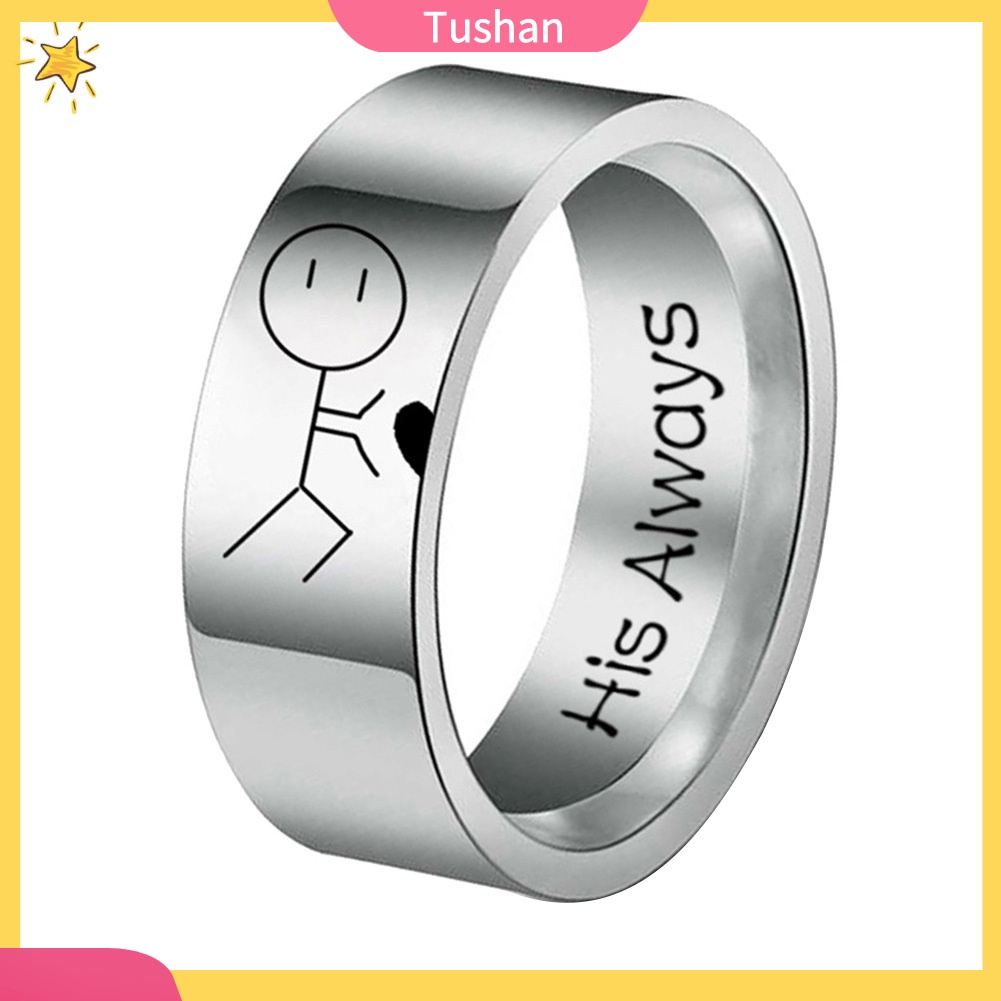 Nhẫn cặp khắc chữ Her Forever và His Always bằng thép không gỉ
