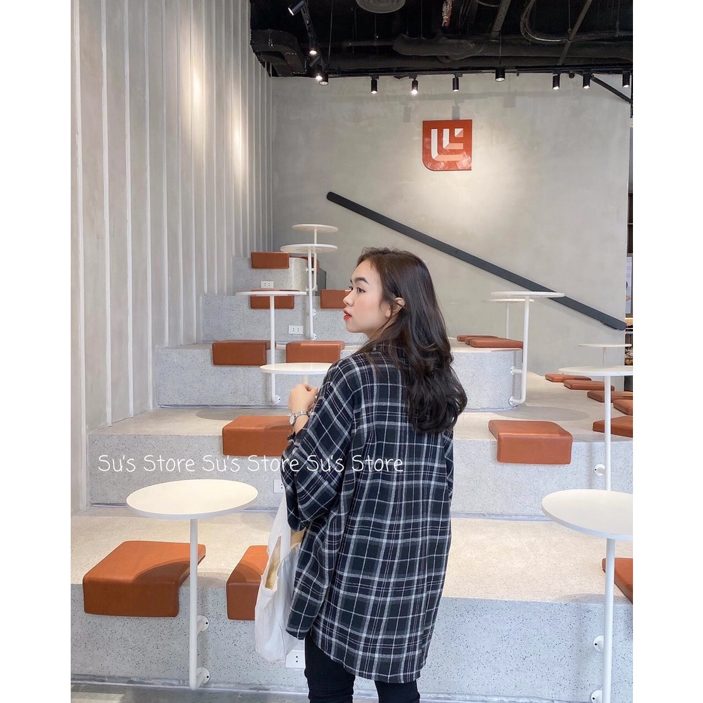 Áo sơ mi nữ  Áo sơ mi kẻ caro mẫu mới túi lệch tay bồng form rộng unisex  anashop9x