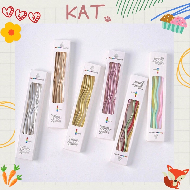 Nến Xoắn Dài Gợn Sóng Trang Trí Bánh Sinh Nhật Màu Pastel Màu Nhũ Phong Cách Hàn Quốc - KAT Official Store