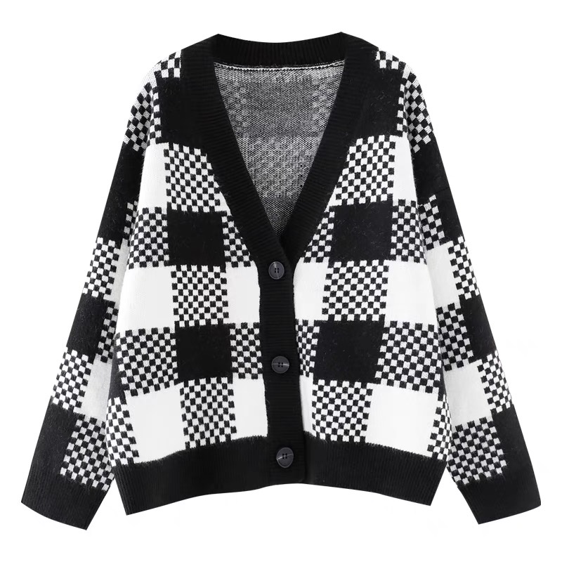 MS468 Áo cardigan len kẻ caro Hàn Quốc