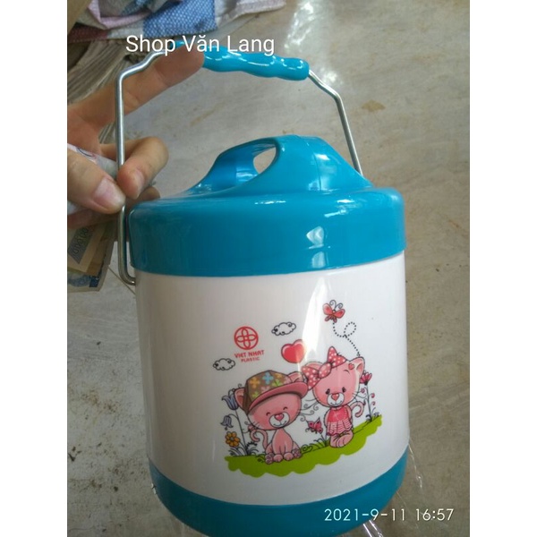 Cặp lồng giữ nhiệt 2 tầng Việt Nhật cao cấp màu xanh và hồng