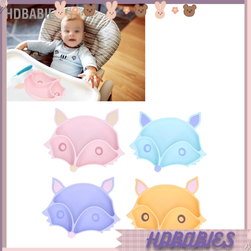 HDbabies Tấm Hút Cho Bé Hình Con Cáo Dễ Thương Không Độc Hại An Toàn 3 Ngăn Chống Trượt Silicone Mềm