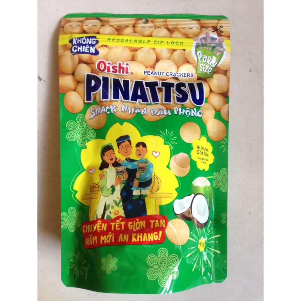 Đậu phộng Pinattsu Oishi gói 95g vị nước cốt dừa/ mực cay cay siêu ngon