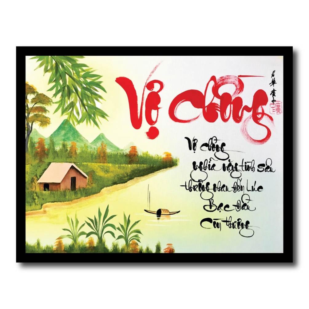 Tranh thư pháp chữ gia đình, tranh thư pháp chữ vợ chồng, tranh thư pháp treo tường, tranh khung treo tường A3, A4
