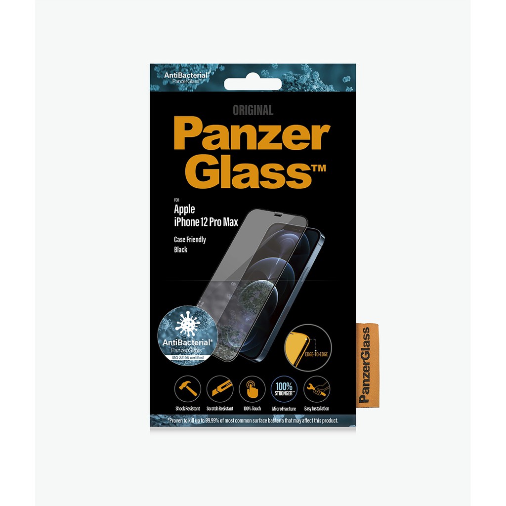 Kính Cường Lực Cao Cấp Panzer Glass iPhone 12 / 12 Pro / 12 Pro Max Case Friendly - Kháng Khuẩn, Hạn Chế Vân Tay