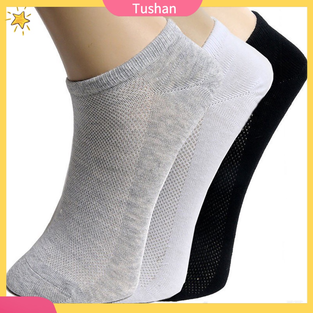 Vớ thuyền cổ thấp thể thao chống trượt phối lưới thoáng khí màu trơn cho unisex