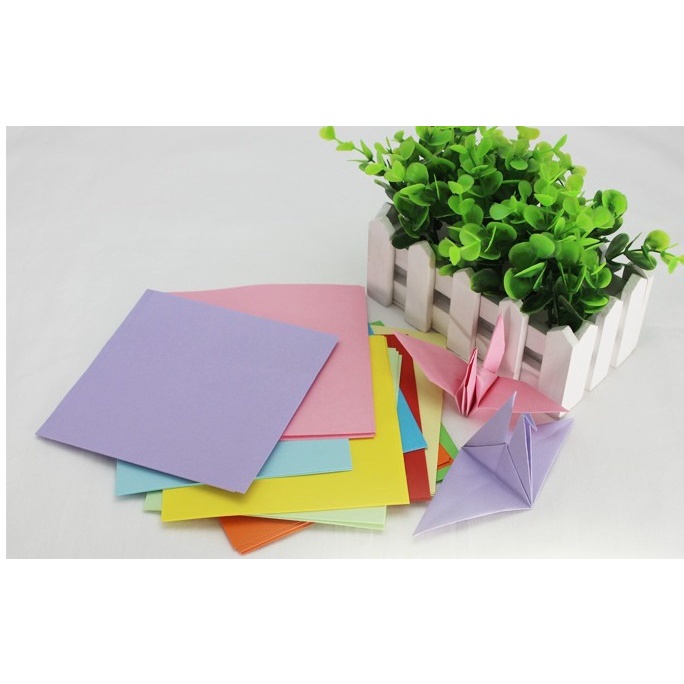 Set 100 tờ giấy thủ công gấp Origami nhiều màu cho bé tập gấp giấy luyện khéo tay