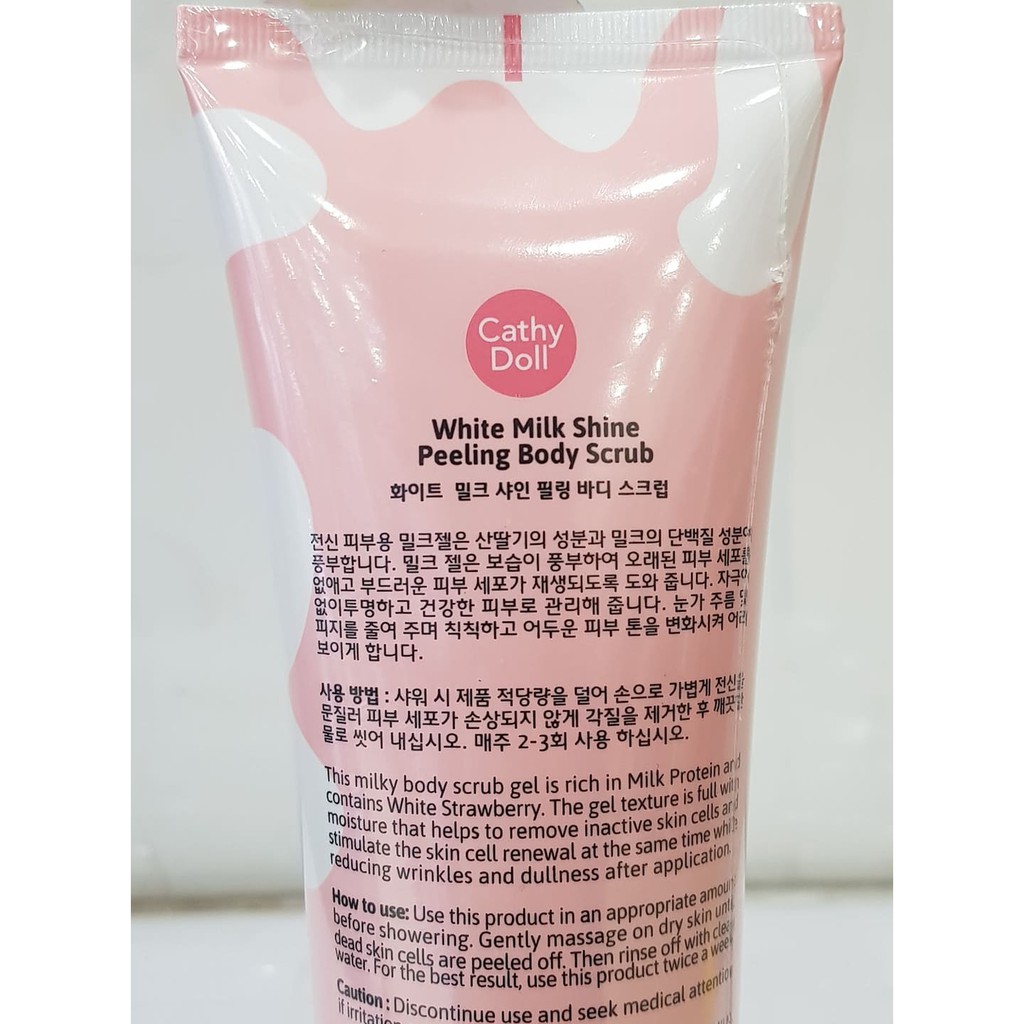 Tẩy da chết sữa bò Cathy Doll White Milk Shine Peeling Body Scrub 320ml cho da trắng, sạch mịn màng