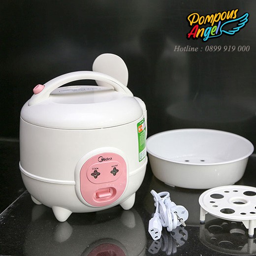 Nồi cơm điện nút gài mini MIDEA MR-CM06SA 0.6L màu trắng hồng , chống dính , tiết kiệm điện