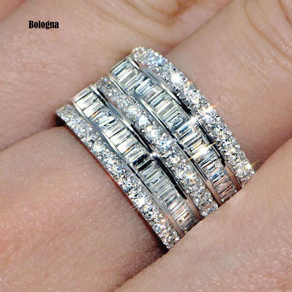 ♠Nhẫn Đính Hôn Nhiều Lớp Đính Đá Zircon Hình Chữ Nhật, Tròn Dành Cho Nữ