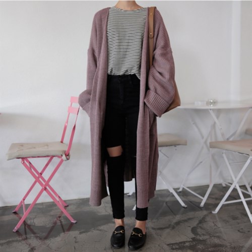 áo khoác cardigan dệt kim dáng dài phong cách hàn quốc