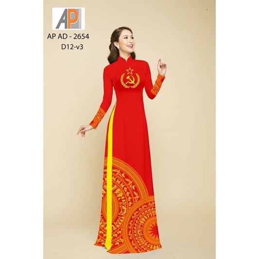 Vải may áo dài in 3D hoạ tiết trống đồng và huy hiệu Búa Liềm cho hội nhóm, Đoàn-Đội.Có clip vải thật