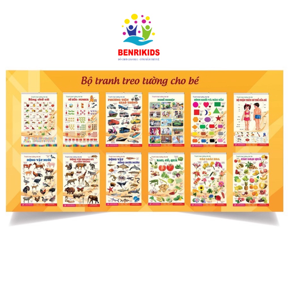Tranh Treo Tường 12 Chủ Đề Song Ngữ Cực Kỳ Cần Thiết Cho Bé