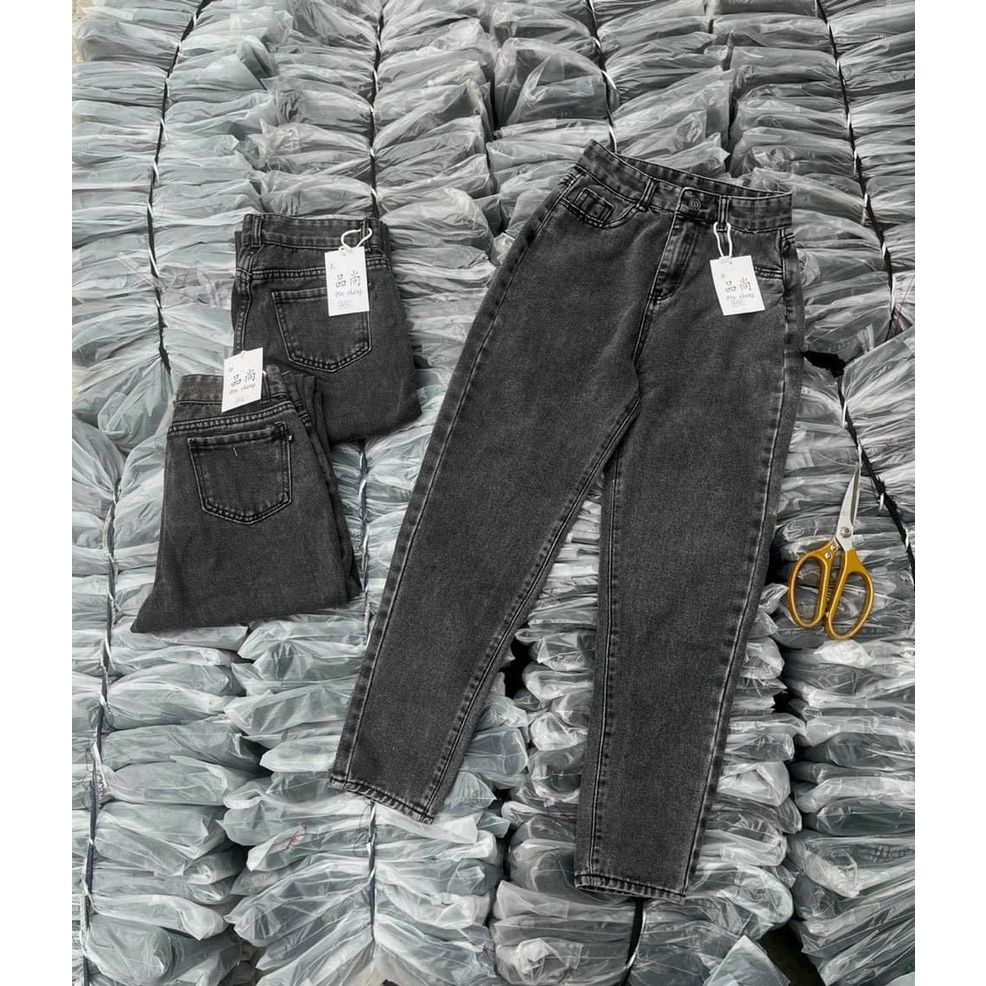 Quần jean boy nữ khói xám lưng cao co giãn from gọn chân tôn dáng