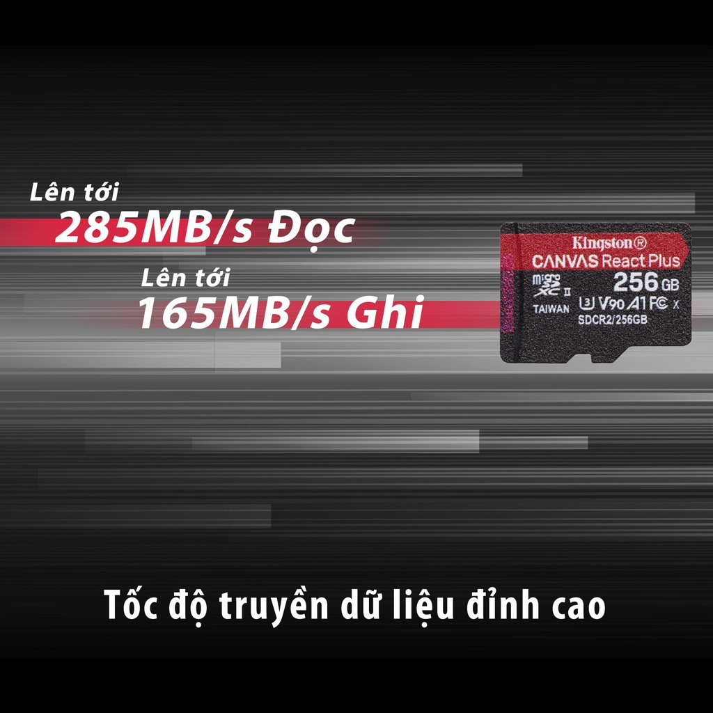 Thẻ nhớ micSDXC Kingston Canvas React Plus 128GB 300mbs/260mbs quay video UHS-II 4K/8K, Flycam HD MLPMR2/128GB