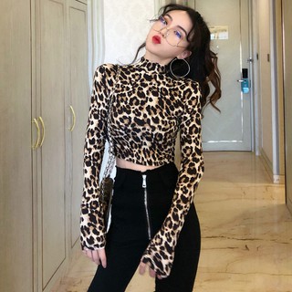 ÁO CROPTOP DÀI TAY DA BEO, NGỰA VẰN QUẢNG CHẨU ORDER MÃ 47857