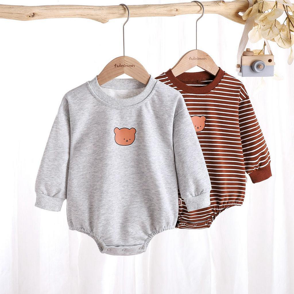 Áo Liền Quần Tay Dài Hoạ Tiết Kẻ Sọc Cho Trẻ Sơ Sinh