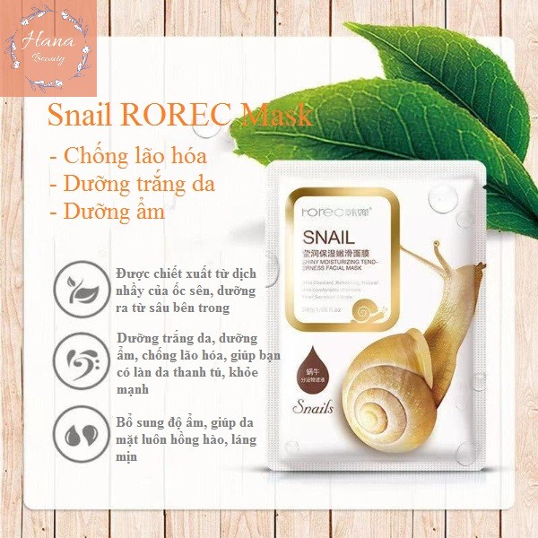 Mặt nạ giấy ỐC SÊN dưỡng trắng chống lão hóa se khít lỗ chân lông SNAIL ROREC