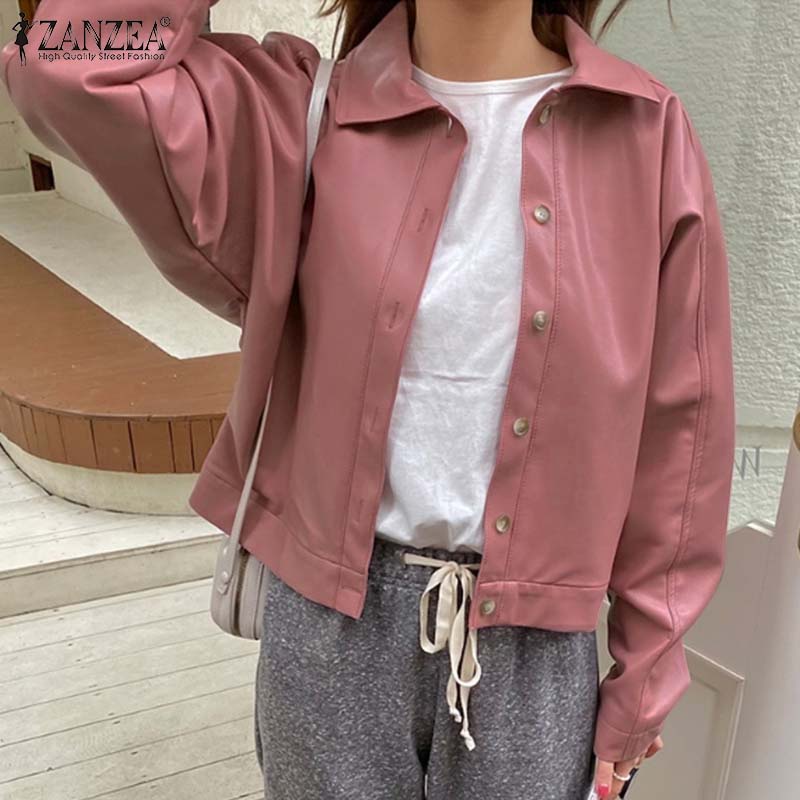 Áo khoác ZANZEA cổ bẻ tay dài màu trơn có nút gài thời trang đường phố cho nữ
