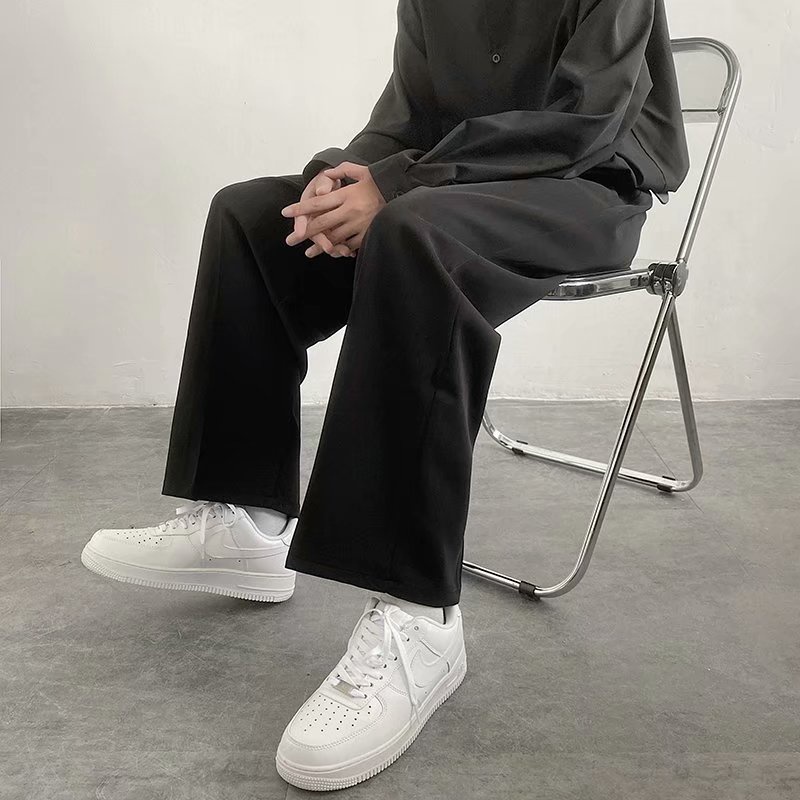 ♞AFF LIGA♞ Quần ống rộng màu trơn phong cách Hàn Quốc thời trang mùa thu cho nam