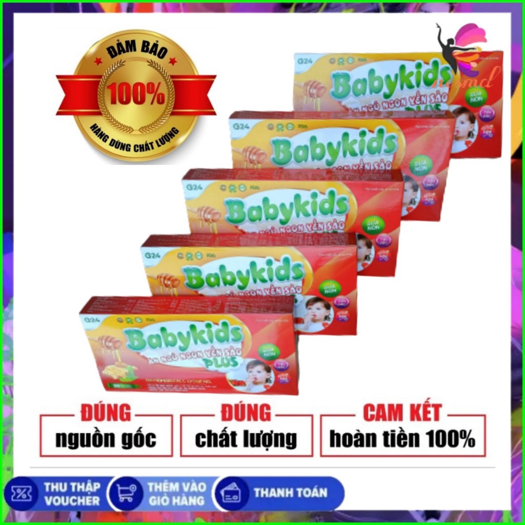 5 Hộp BabyKids plus ăn ngủ ngon yến sào Bổ sung khoáng chất Tăng sức đề kháng Ăn ngon Ngủ ngon babykis plus yến xào