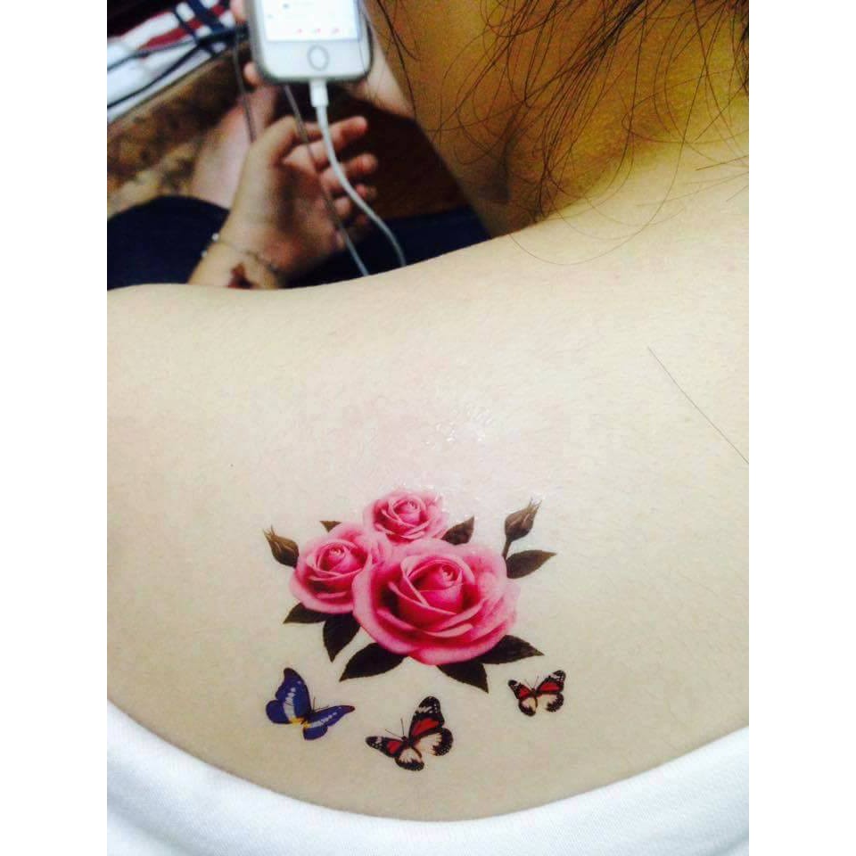 Hình xăm dán hoa hồng nhiều mẫu JULLY Tattoo chất, miếng dán chống nước an toàn bền đẹp, xăm tạm thời 15 ngày