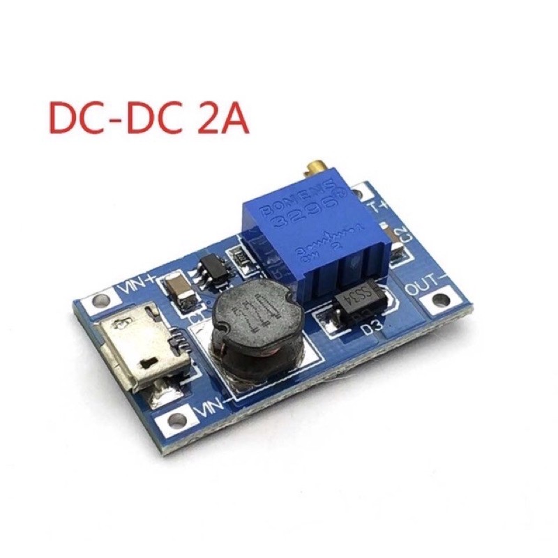 Module tăng áp MT3608 DC-DC 2A với ICRO USB 2V-24V - 5V 9V 12V 28V