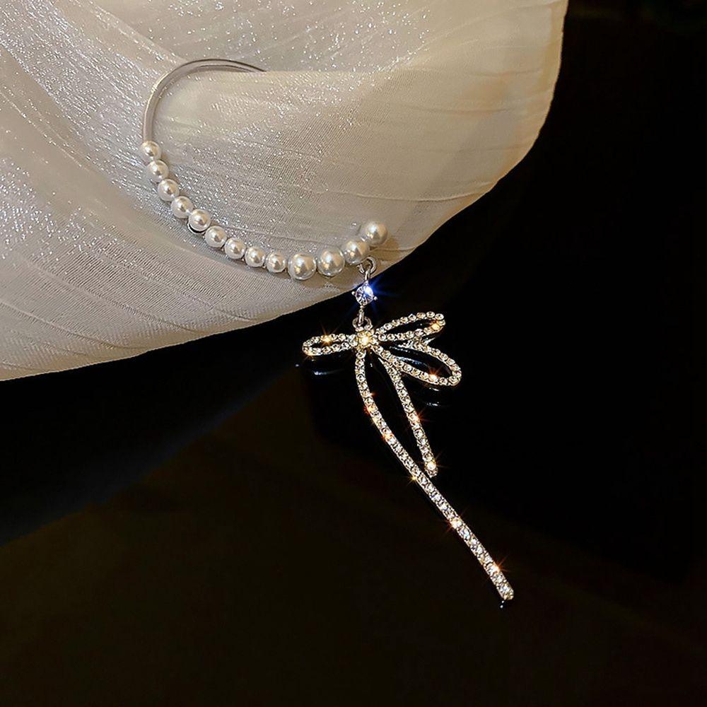 VANES1 Khuyên Tai Móc Nơ Kim Loại Đính Đá Sang Trọng