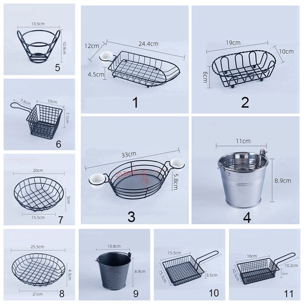 Giỏ đựng khoai tây chiên bằng dây kim loại màu đen trang trí bàn ăn