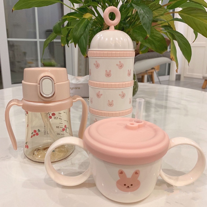 Bát Ăn Dặm Có Nắp Đậy Và Ống Hút Tiện Dụng Cho Trẻ Em