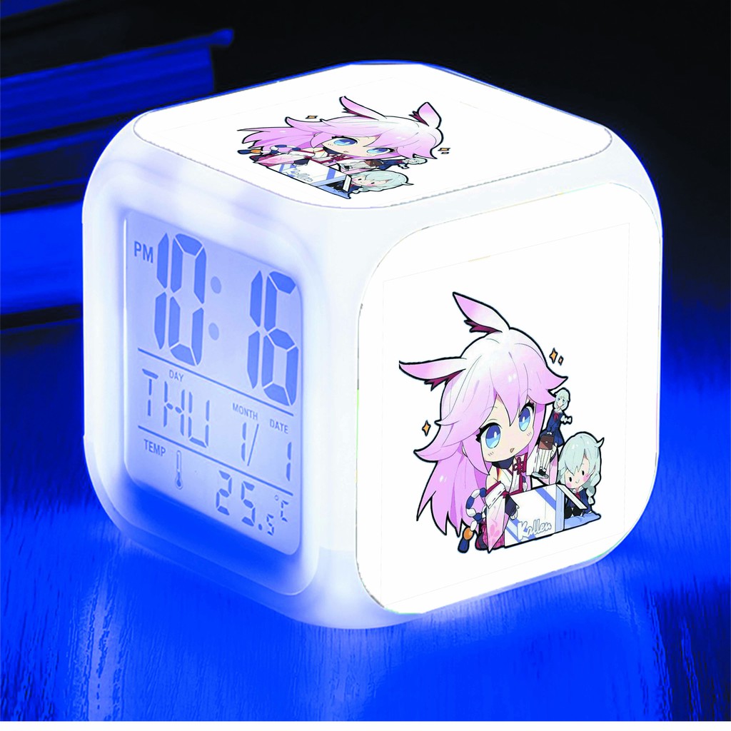 Đồng hồ báo thức để bàn in hình Honkai Impact 3 anime chibi LED đổi màu