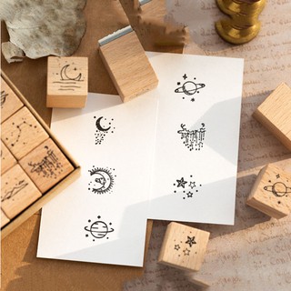 Bộ 16 dấu gỗ Trăng Sao Lấp lánh Trang trí Sổ tay Nhật ký Thiệp Trang trí Album Ảnh Visionboard