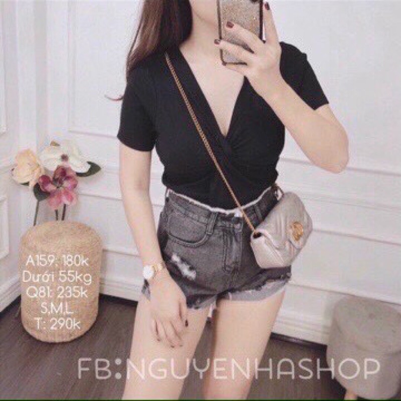 Áo kiểu xoắn ngực chất thun co dãn cổ V BIGSIZE 60-90kg (có size L-XL-XXL) nhiều màu