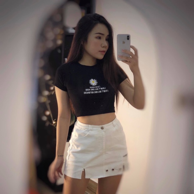 Áo croptop thêu hoa cotton mịn