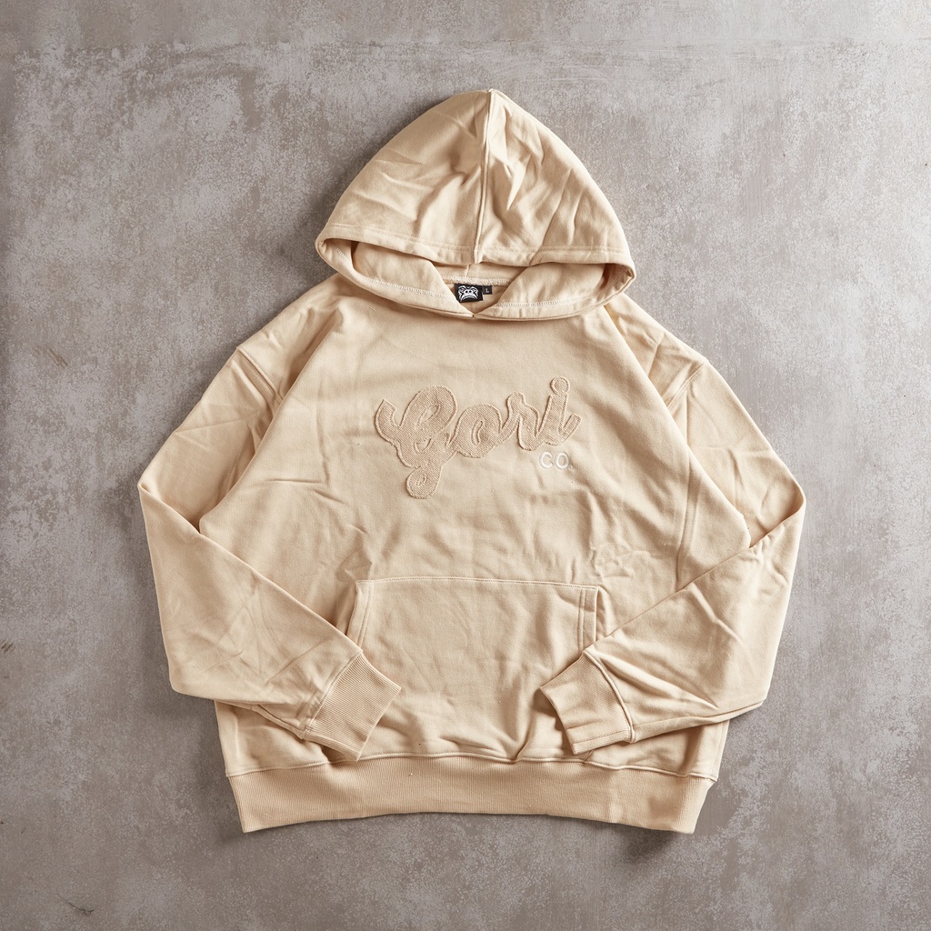 Áo Hoodie Tay Dài Gori | New Màu Beige Form Rộng Họa Tiết May Nổi
