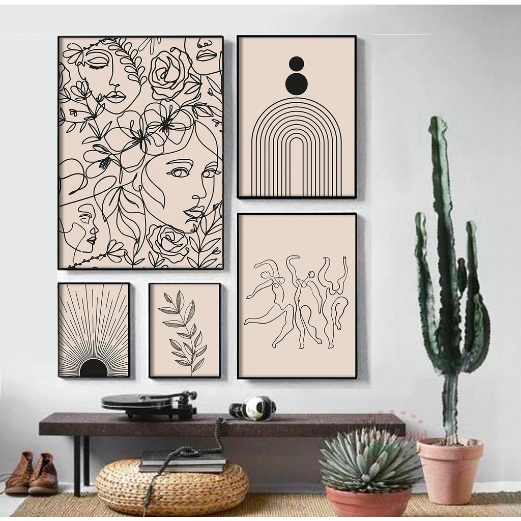 Set 5 tranh canvas treo tường khổ lớn tone đen trắng NEW2812
