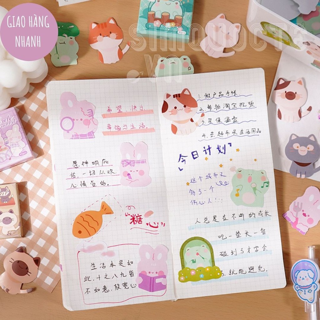 Hộp 45 hình dán sticker con vật đáng yêu để trang trí sổ lưu niệm Box Sticker ST74