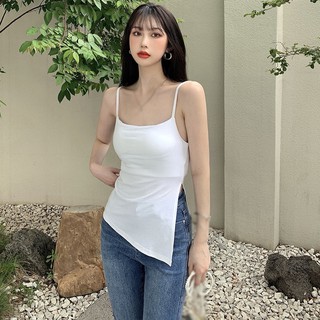 Comeandbuy-áo Ngực Dệt Kim Mỏng Xẻ Tà Lệch Bên Hông Không Đều Mùa Hè Cho Nữ