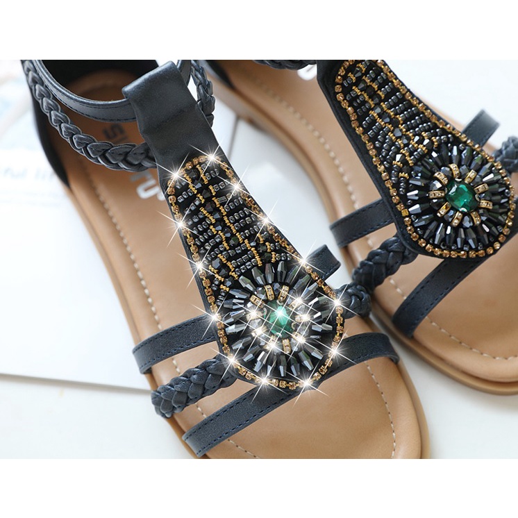 Sandal quai ngang cổ cao Siketu đính hạt xinh xắn, đế 1.5cm