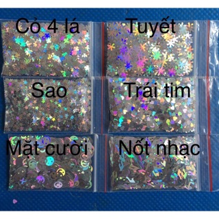 Combo 6 gói kim tuyến hình trái tim, ngôi sao, bông tuyết , cỏ 4 lá, mặt cười, nốt nhạc