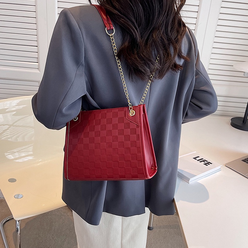 Túi đeo vai IELGY họa tiết sọc caro phối dây xích thời trang cao cấp cho nữ