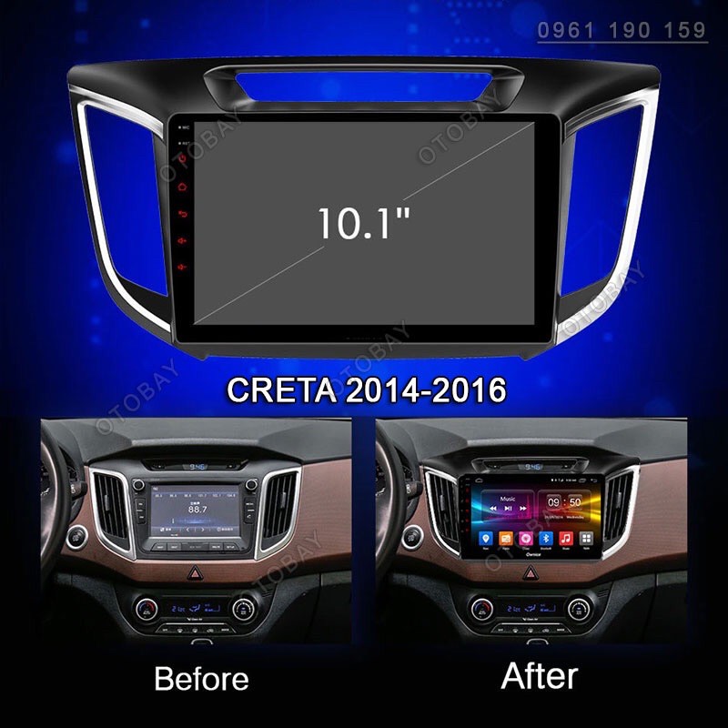 Mặt dưỡng Creta + IX25 đời 2014 - 2017, 10 inch kèm jack nguồn zin