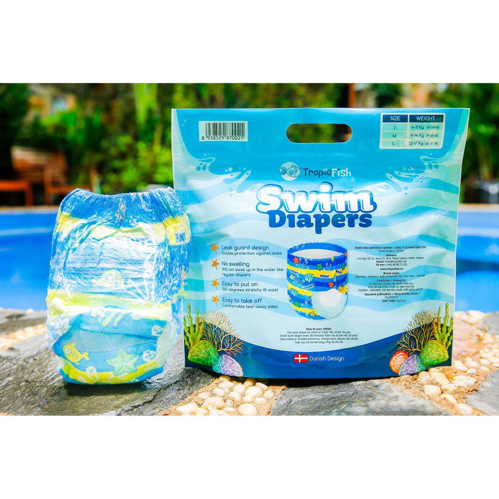 TropicFish Baby Swimdiaper Size S, M, L (3/6/10 pcs)/ Tã Quần Bơi Cho Bé TropicFish size S, M, L (Loại 3/6/10 miếng)