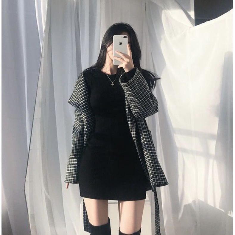 ÁO KHOÁC BLAZER DẠ KẺ ❤ FREESHIP ❤ Áo khoác blazer dạ kẻ đen 2 lớp form rộng dày dặn kèm đai dáng Hàn Quốc | BigBuy360 - bigbuy360.vn