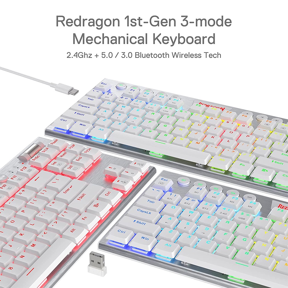 Bàn phím cơ chơi game Redragon Horus TKL K621 RGB kết nối bluetooth 5.0 2.4G 3 chế độ 97 phím
