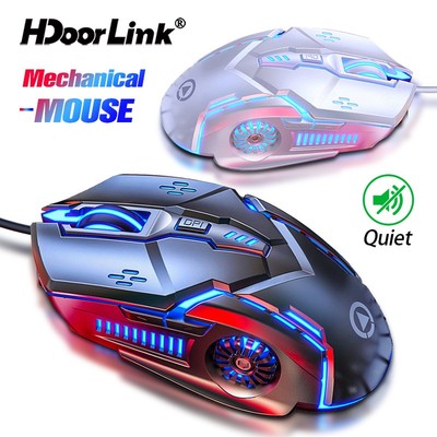 Hdoorlink USB Tắt Tiếng Chuột Chơi Game Có Dây 3200 DPI 7 Màu Đèn Nền LED Trò Chơi Trực Tuyến Chuột Cạnh Tranh Cho Máy Tính PC Laptop