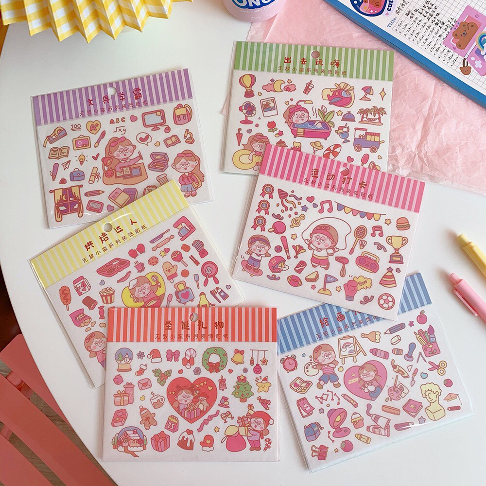Sticker hình dán trang trí đồ dùng học tập hình bé gái Mua Tất (muatatshop)